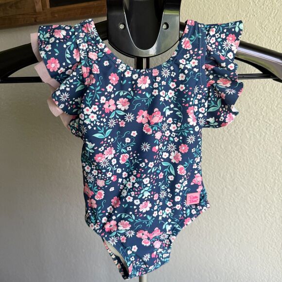 RuffleButts Baby Girl UPF50+ Butterfly Flutter Sleeve One Piece Swimsuit 12-18M - Picture 2 of 5